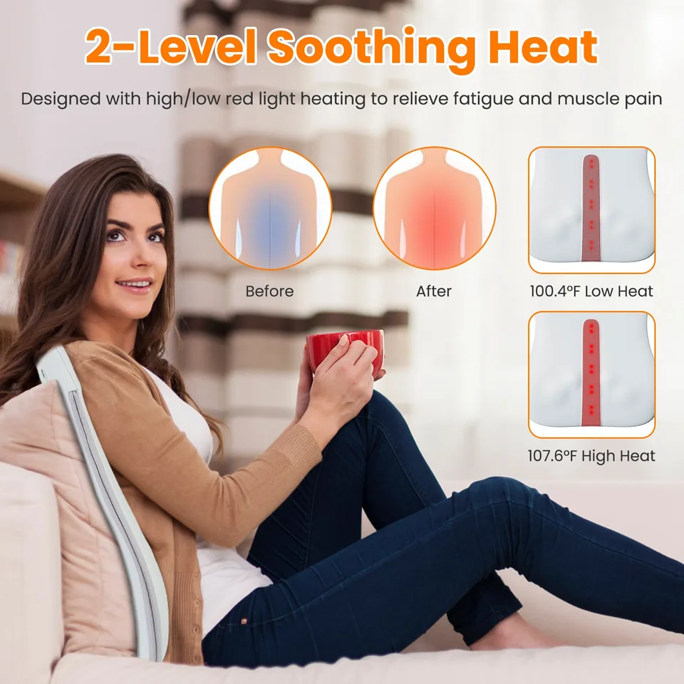 1 Set  Shiatsu Back Massager 3D Deep Tissue Kneading Massage Pillow Cordless USB Rechargeable With 3 Massaging Modes 2 Heating Levels 10Mins Auto-Off For Back Shoulder Waist Lumbar No Chair view 4