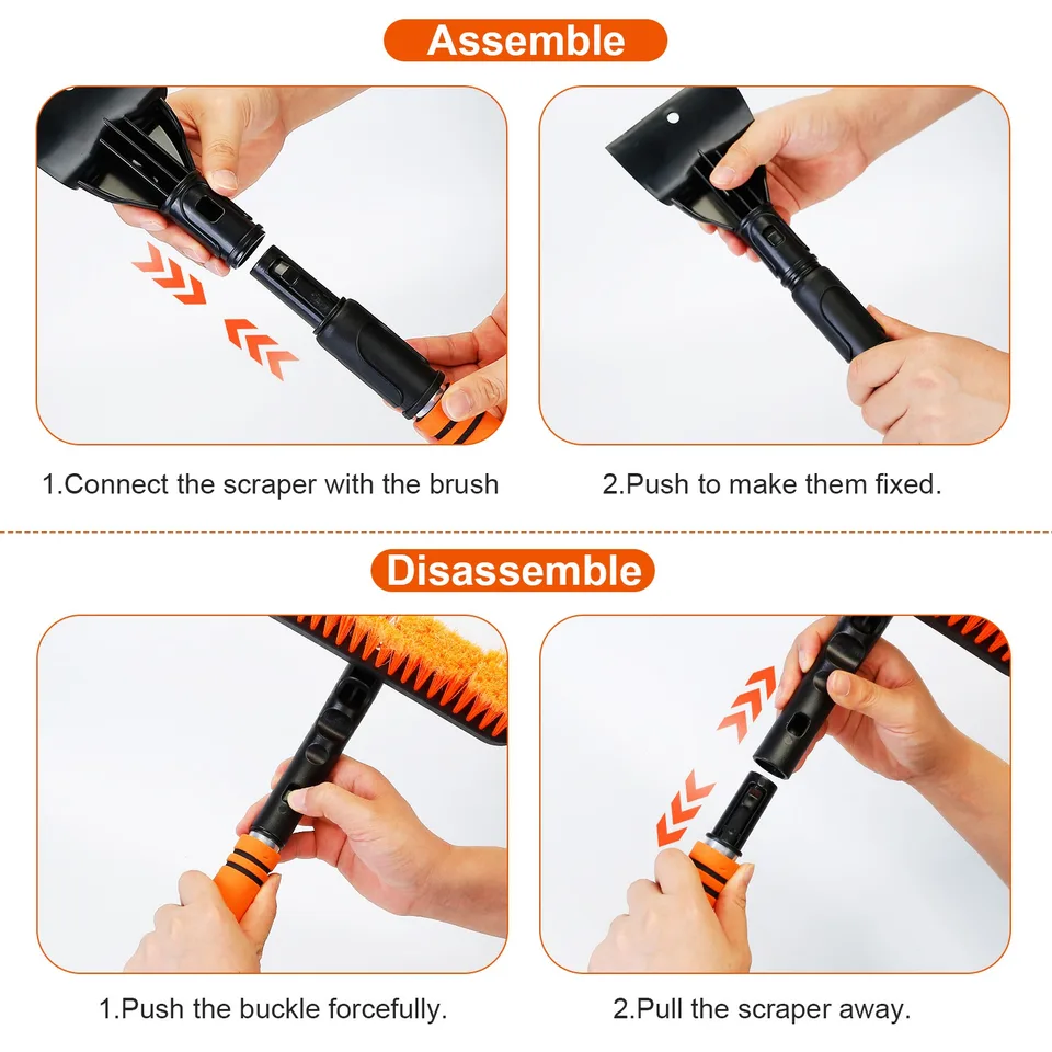 3 Color Options -- 1Pc 3 In 1 Windshield Ice Scraper Extendable Car Snow Removal Tool Telescoping Car Broom Snow Shovel Automobile Frost Removal view 4