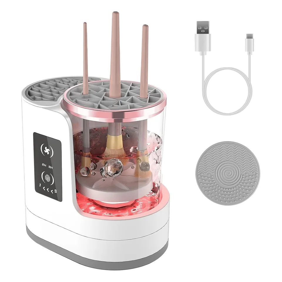 4 In 1 Electric Makeup Brush Cleaner USB Powered Automatic Brush Blender Machine With Timer Digital Display Cleaning Drying UV Disinfection Brush Storage For All Types Of Brushes Valentines Day Gift view 2