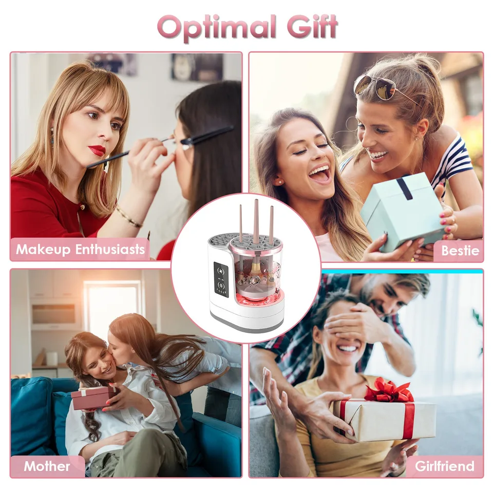 4 In 1 Electric Makeup Brush Cleaner USB Powered Automatic Brush Blender Machine With Timer Digital Display Cleaning Drying UV Disinfection Brush Storage For All Types Of Brushes Valentines Day Gift view 4