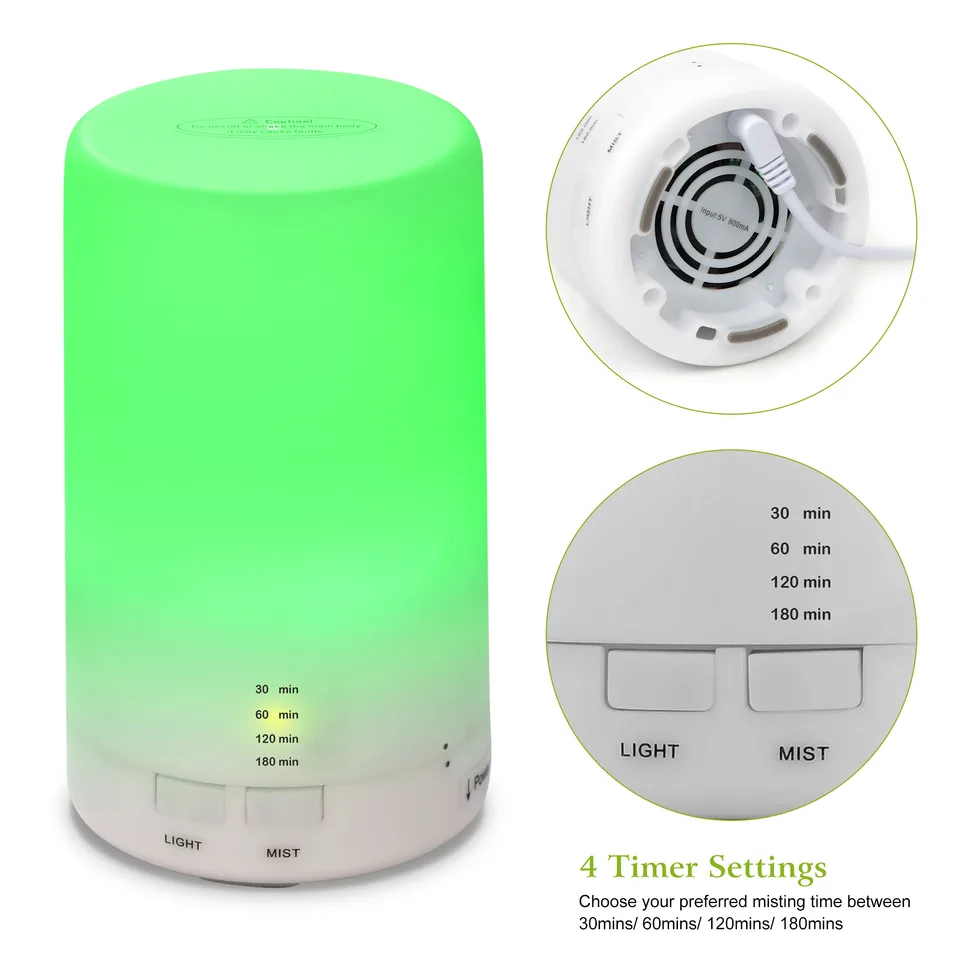 1Pc Mini Cool Mist Humidifier Ultrasonic Aroma Essential Oil Diffuser With 7 Color LED Lights 4 Timer Settings For Office Home Room Vehicle Study Yoga Spa view 3