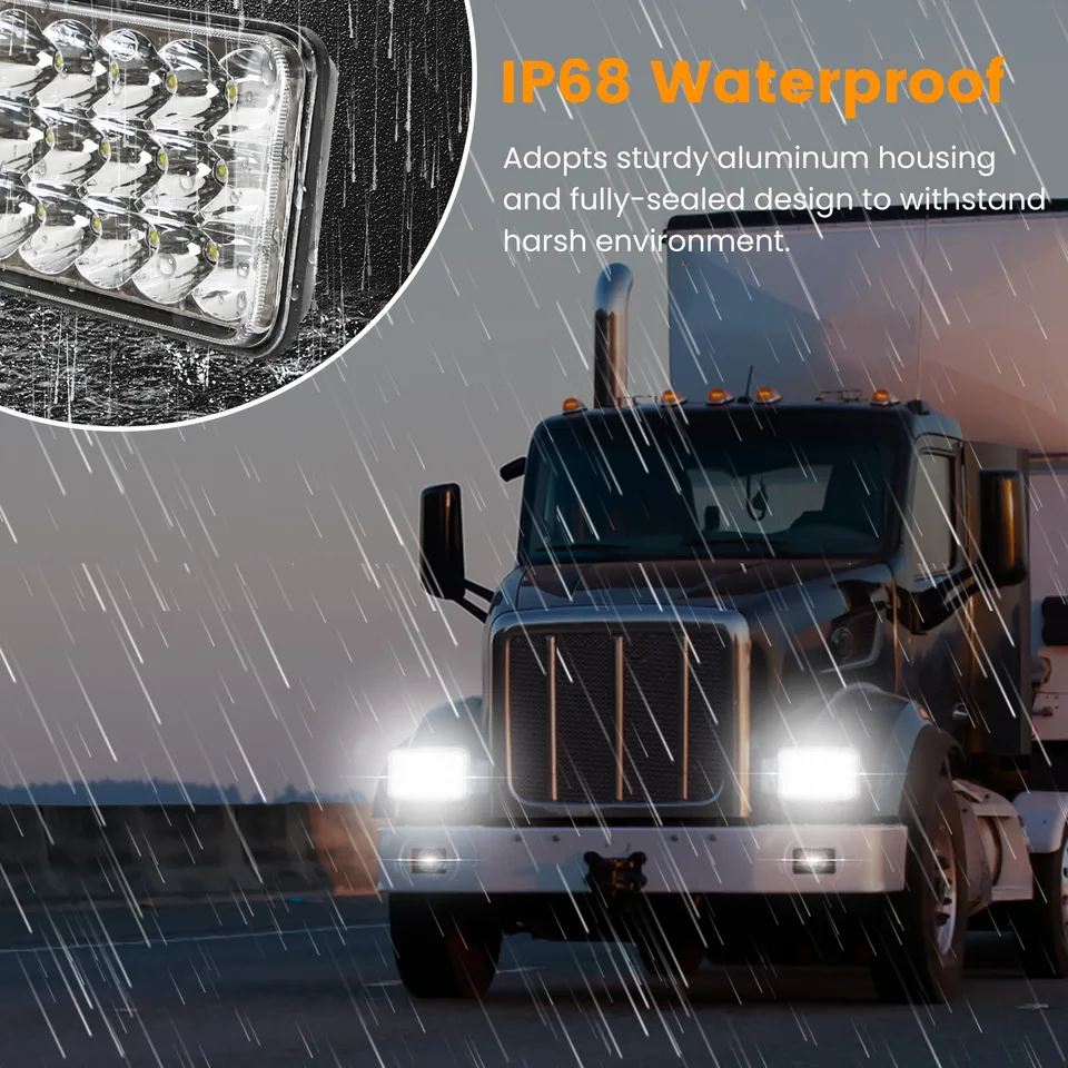 2Pcs 4x6in Car LED Headlights Vehicle Rectangular Headlamp With H4 Socket H4-to-3Pins Adapter With High Low Beam White Light IP68 Waterproof For 10-80V SUV Truck Sedan Car Motorcycle view 3