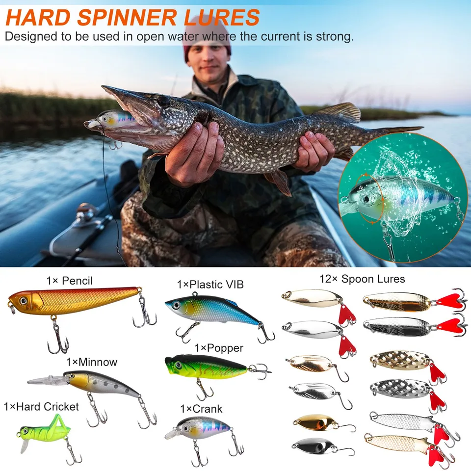 375Pcs Fishing Baits And Tackle Box Saltwater Freshwater Fishing Lures Kit Lifelike Popper Crankbaits Crickets Frogs Spoon Lures Maggots view 4