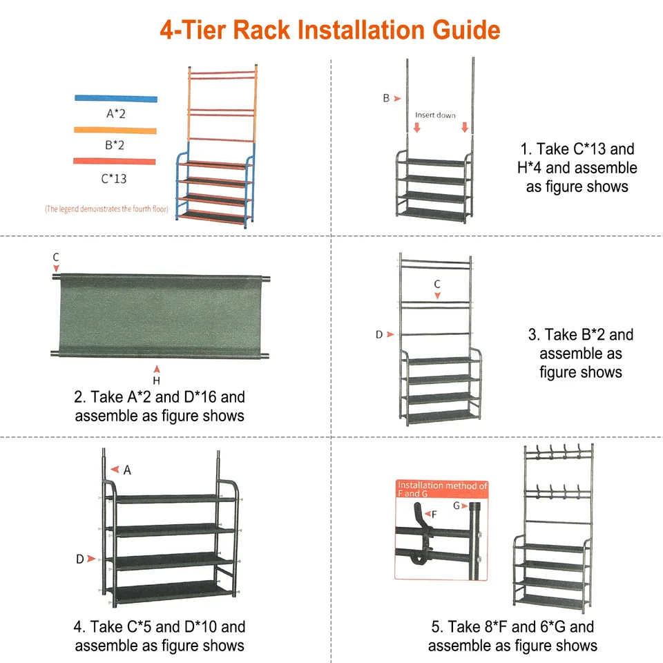 Entryway Coat Hat Rack Shoe Storage Shelf 5 Tier Shoe Rack Freestanding Hall Tree Garment Hanger Stand Clothes Shoe Organizer Combo view 3