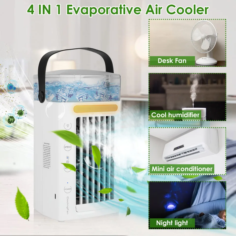 4 In 1 Portable Air Conditioner Fan Evaporative Air Cooler Water Mist Cooling Fan For Desktop 3 Speeds Nightlight view 3