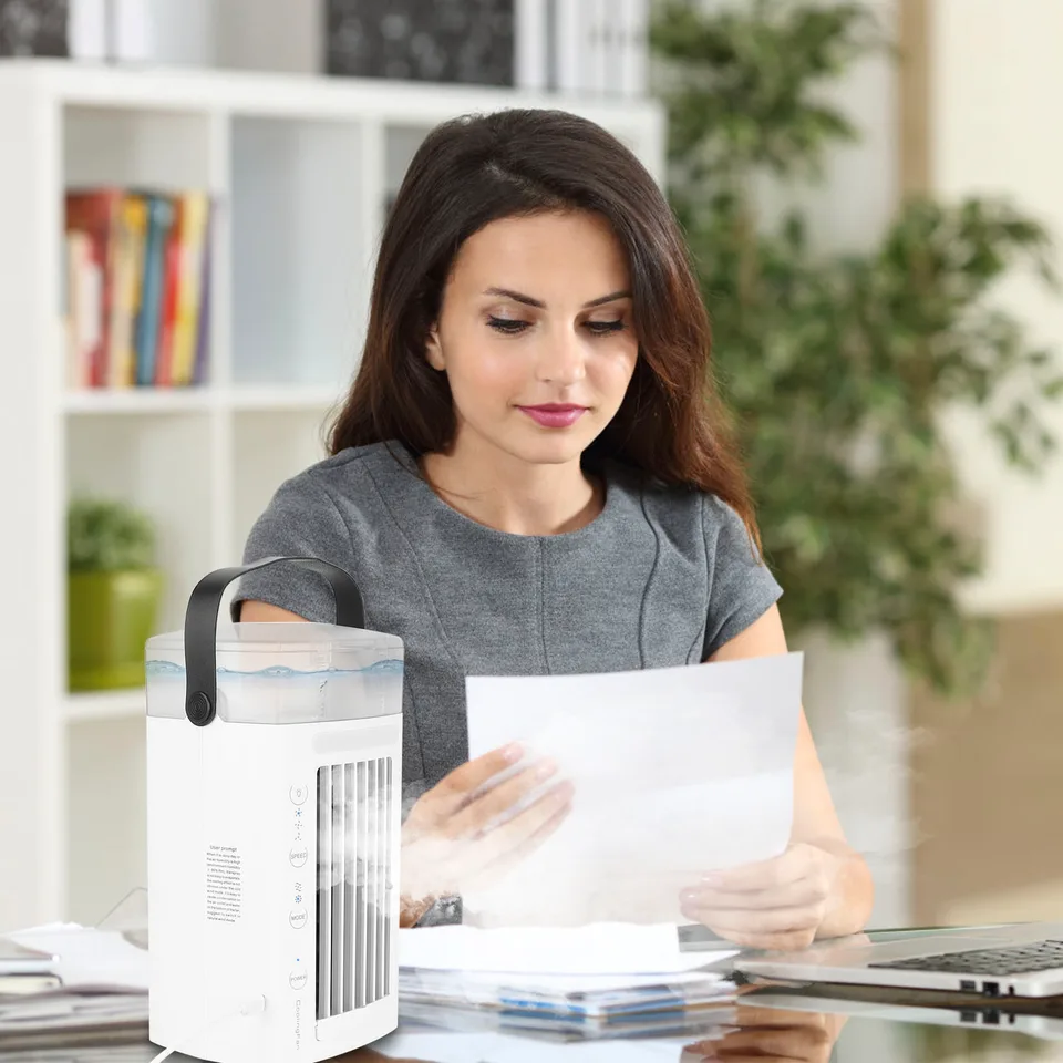 4 In 1 Portable Air Conditioner Fan Evaporative Air Cooler Water Mist Cooling Fan For Desktop 3 Speeds Nightlight view 4