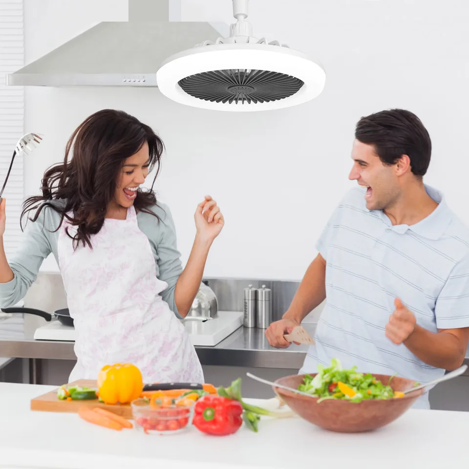 White-Grey Options -- 1Pc Ceiling Fan With Lights Remote Control 9.44in E27 Socket Fanlight With Dimmable Dimming Light Color Brightness 3 Fan Speed Timer Function view 3