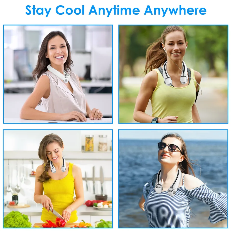 White-Green Options -- 1 Pc Portable Neck Hanging Fan Hands-free Cooling Personal Fan With 3 Speeds 360 Degree Air Flow Adjustable Neck view 4