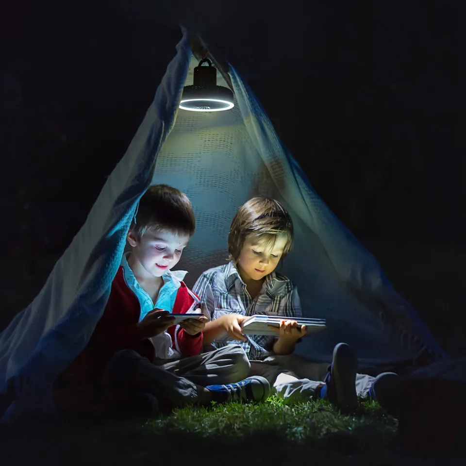 Camping Fan With Lantern Rechargeable Battery Powered Portable Tripod Fan For Tent With Hanging Hook Carabiner Emergency Power Bank Desk Fan view 3