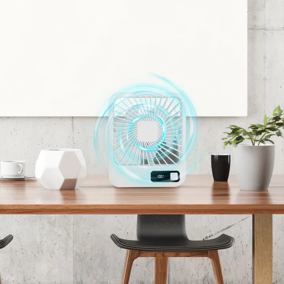 3 Colors Options -- 1 Pc Mini Desktop Cooling Fan Rechargeable Battery Powered Personal Fan Speed Adjustment Strong Airflow Quiet Travel Fan view 2