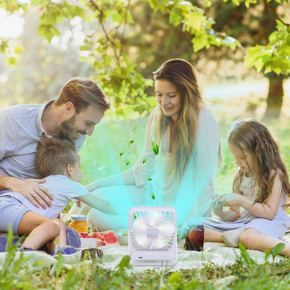 3 Colors Options -- 1 Pc Mini Desktop Cooling Fan Rechargeable Battery Powered Personal Fan Speed Adjustment Strong Airflow Quiet Travel Fan view 4