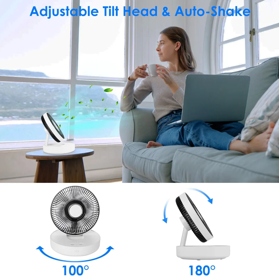 Foldable Rechargeable LED Desk Fan Wall Mounted Fan With Magnetic Remote Hanging Oscillating Fan With 4 Speeds 2 Brightness Time Setting view 2