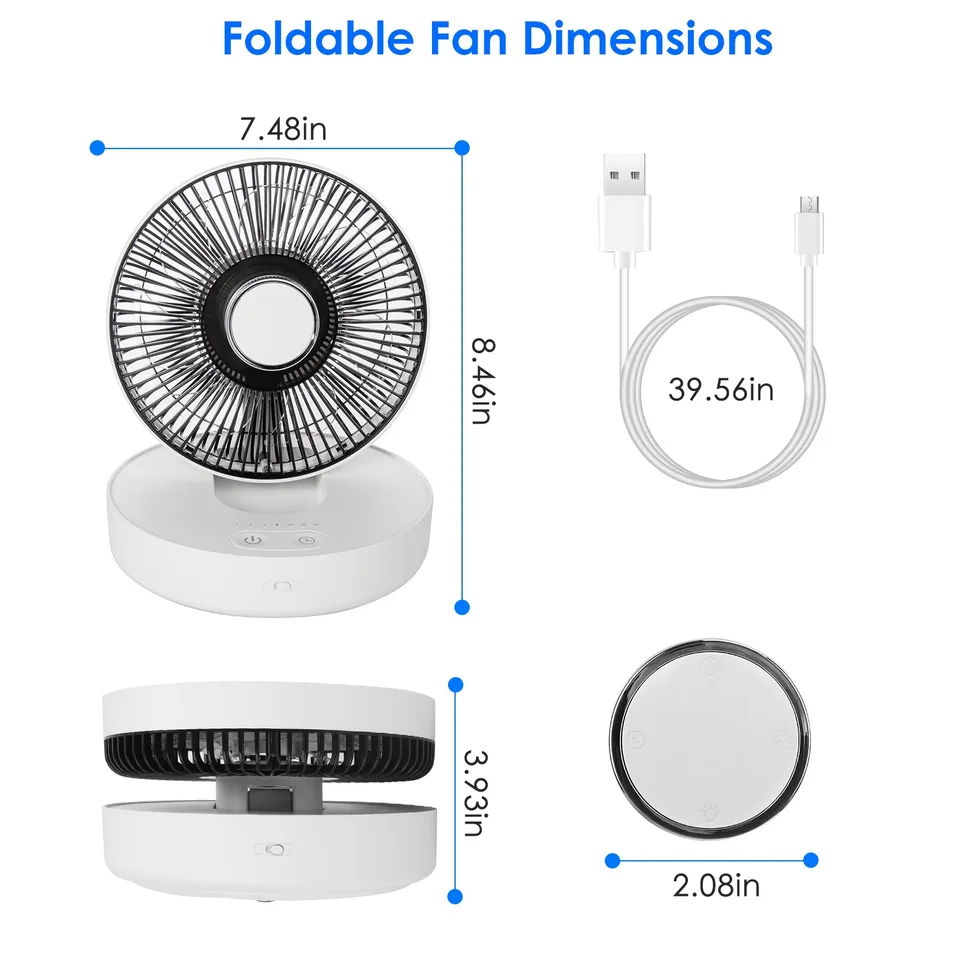 Foldable Rechargeable LED Desk Fan Wall Mounted Fan With Magnetic Remote Hanging Oscillating Fan With 4 Speeds 2 Brightness Time Setting view 3