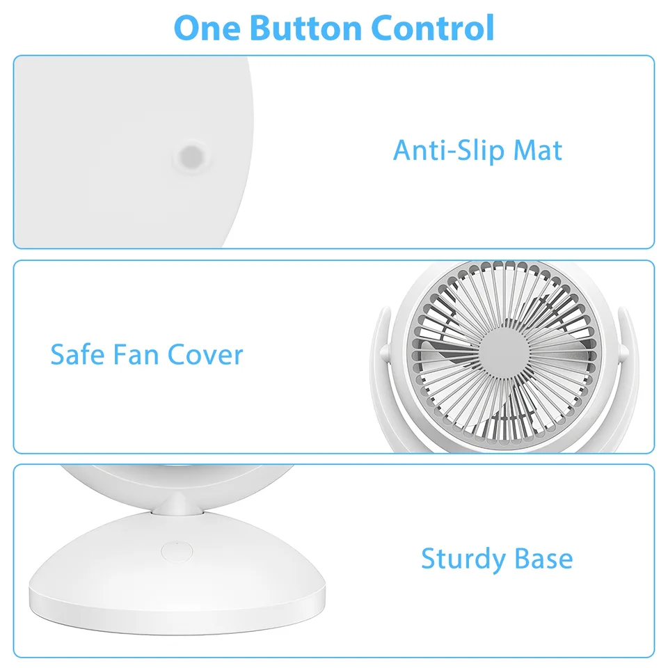 Air Circulator Desk Fan Portable Desktop Rechargeable Oscillating Fan With 4 Speeds 360 Degree Tilt Head Automatic Rotation Quiet 40dB Table view 4