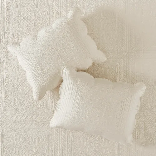 3 Piece Reversible Scalloped Edge Quilt Set Cream King Cal King view 2