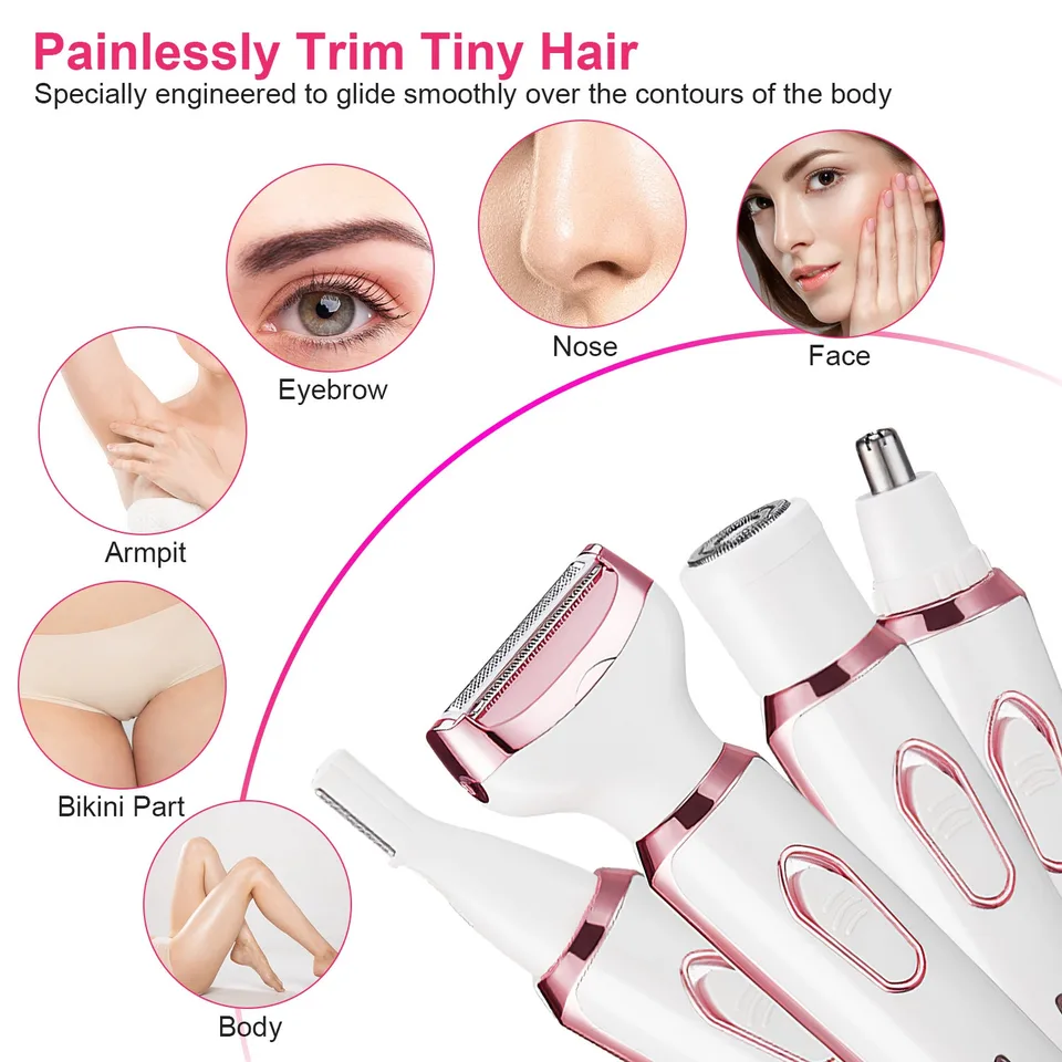 1Pc 4 In 1 Electric Razor For Women Summer Bikini Shaver Painless Grooming Kit Rechargeable Eyebrow Nose Hair Pubic Hair Bikini Trimmer Face Shaver view 3