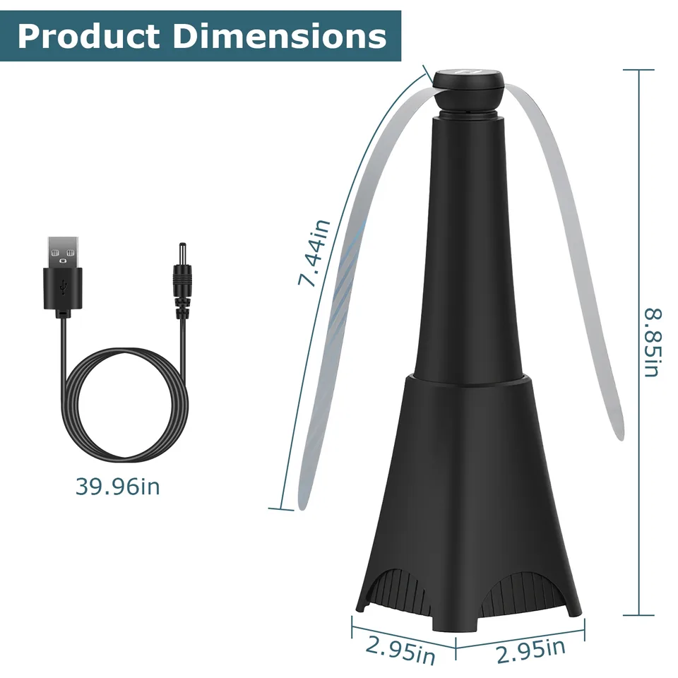 2 Pack Portable Reflective Fly Repellent Fan Rechargeable Battery Powered Table Food Fly Trap With Pattern Soft-Stop Blade Hanging Hook view 4