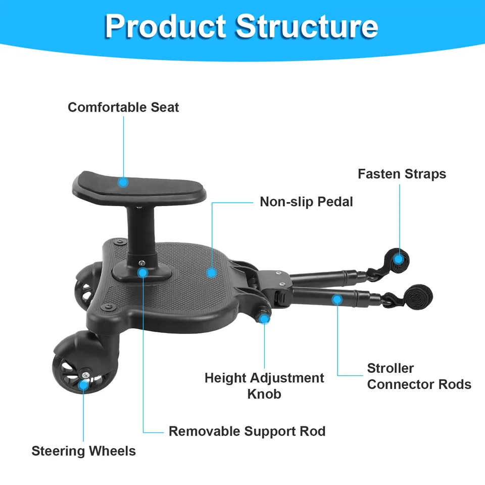 1Pc 2 In 1 Universal Stroller Board Sit & Stand Buggy Wheeled Board Toddler Stroller Attachment With Detachable Seat For 3-7 Years Old view 3