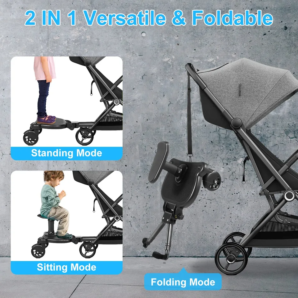 1Pc 2 In 1 Universal Stroller Board Sit & Stand Buggy Wheeled Board Toddler Stroller Attachment With Detachable Seat For 3-7 Years Old view 2