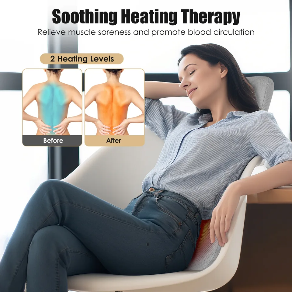 1 Set Full Back Massager With Rolling Kneading Nodes Soothing Heating 3D Deep Tissue Shiatsu Chair Massage Pad For Lumbar Upper Lower Back Gift For Women Men view 3