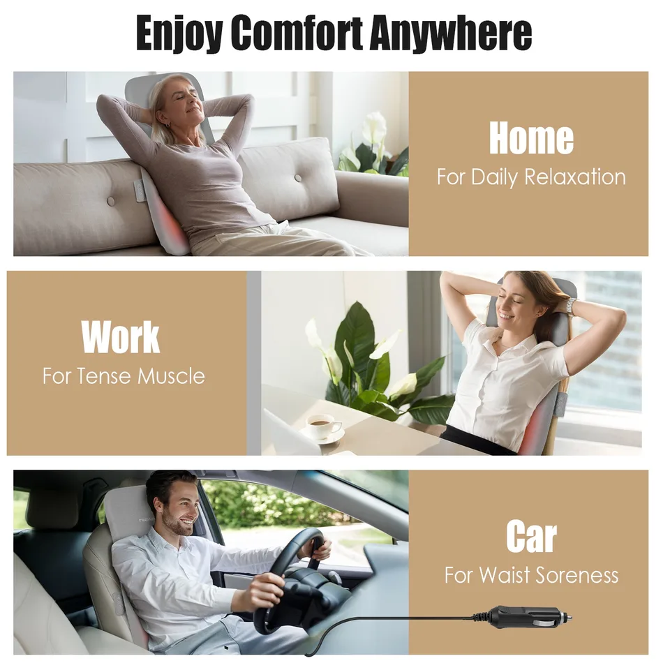 1 Set Full Back Massager With Rolling Kneading Nodes Soothing Heating 3D Deep Tissue Shiatsu Chair Massage Pad For Lumbar Upper Lower Back Gift For Women Men view 2