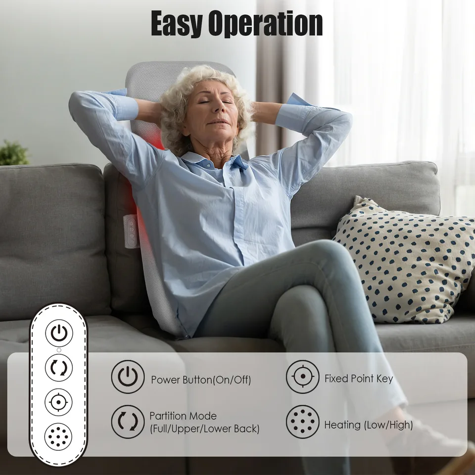 1 Set Full Back Massager With Rolling Kneading Nodes Soothing Heating 3D Deep Tissue Shiatsu Chair Massage Pad For Lumbar Upper Lower Back Gift For Women Men view 4