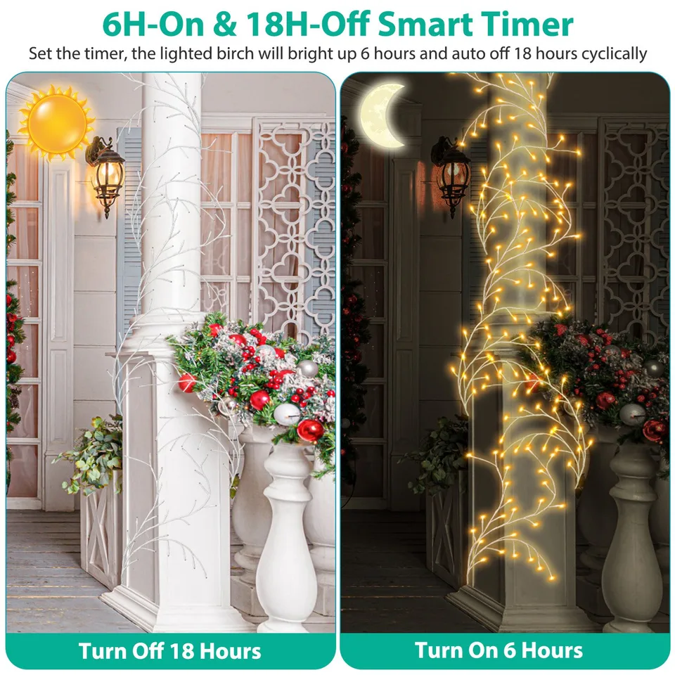 1 Pc 7.87FT Lighted Birch Garland Lighted Twig Vine Lights 144LED Birch Garland With Lights String Light With Timer 8 Modes IP45 Waterproof view 3