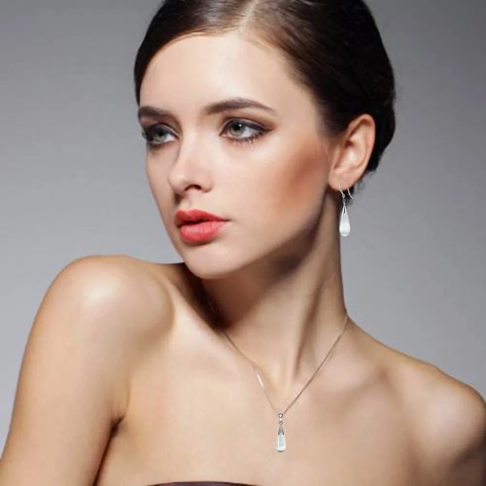 Emma Manor 14k White Gold Plated Water Drop Moonstone Women Jewelry Set --Pendant Necklace And Earrings view 4