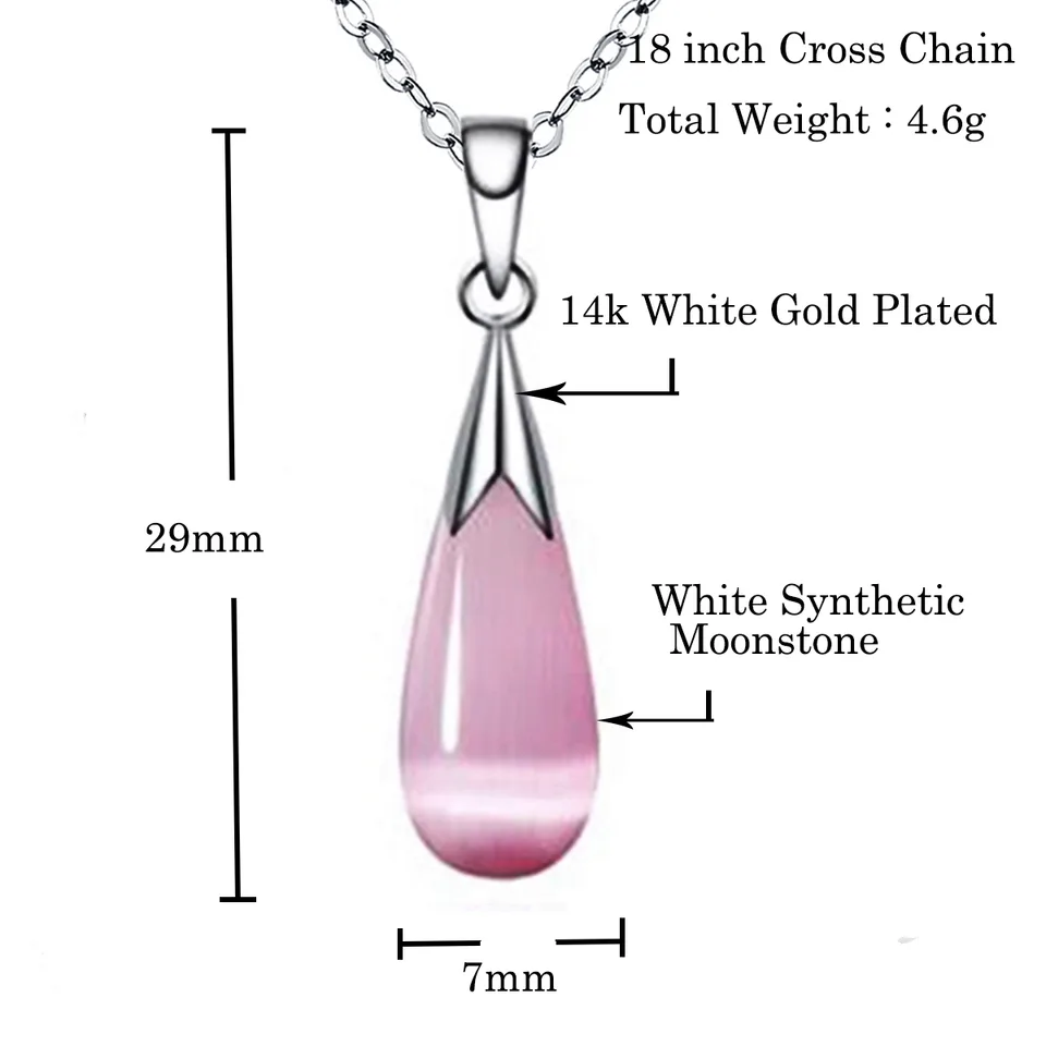 Emma Manor 14k White Gold Plated Water Drop Moonstone Women Jewelry Set --Pendant Necklace And Earrings view 2