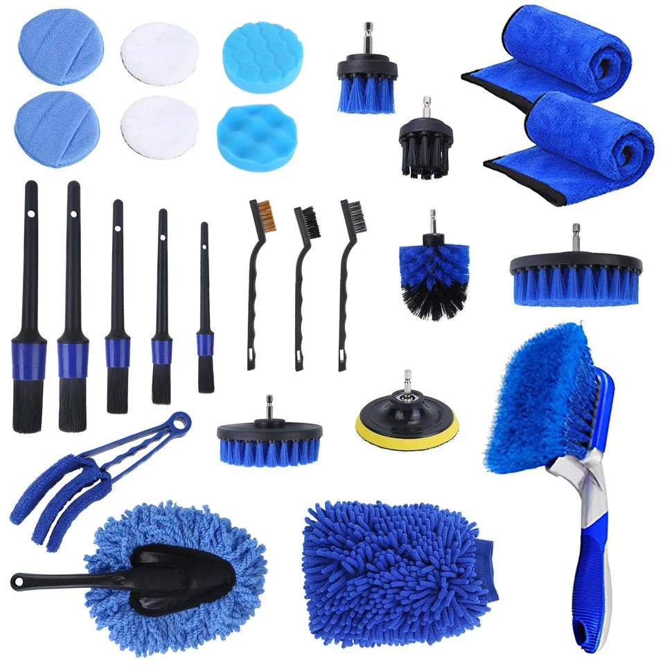 26Pcs Car Detailing Brush Kit Exterior Interior Car Cleaning Set Drill Brush Set Car Buffing Sponge Pads Kit For Cleaning Automobile Interior Exterior Wheels Dashboard view 2