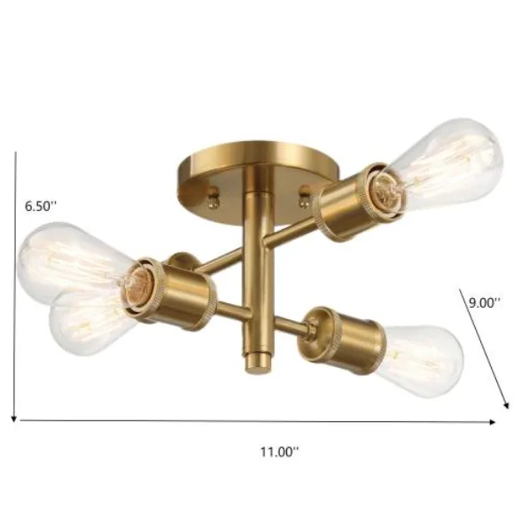 Ephemeral Four Lights Semi Flush Mount Retro Hallway Kitchen Bedroom Living Room Ceiling Pendant 11 W X 6.5 H view 2