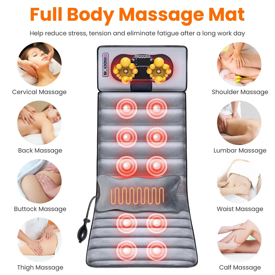 1Pc Full Body Electric Massage Mat With Heat Vibration Massage Pad Cushion Back Massage Mattress Chair Pad With Neck Massage Pillow With 10 Vibration Motors Timer Fedex Shipping view 3