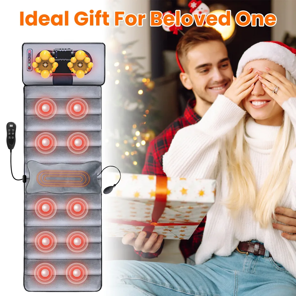 1Pc Full Body Electric Massage Mat With Heat Vibration Massage Pad Cushion Back Massage Mattress Chair Pad With Neck Massage Pillow With 10 Vibration Motors Timer Fedex Shipping view 2