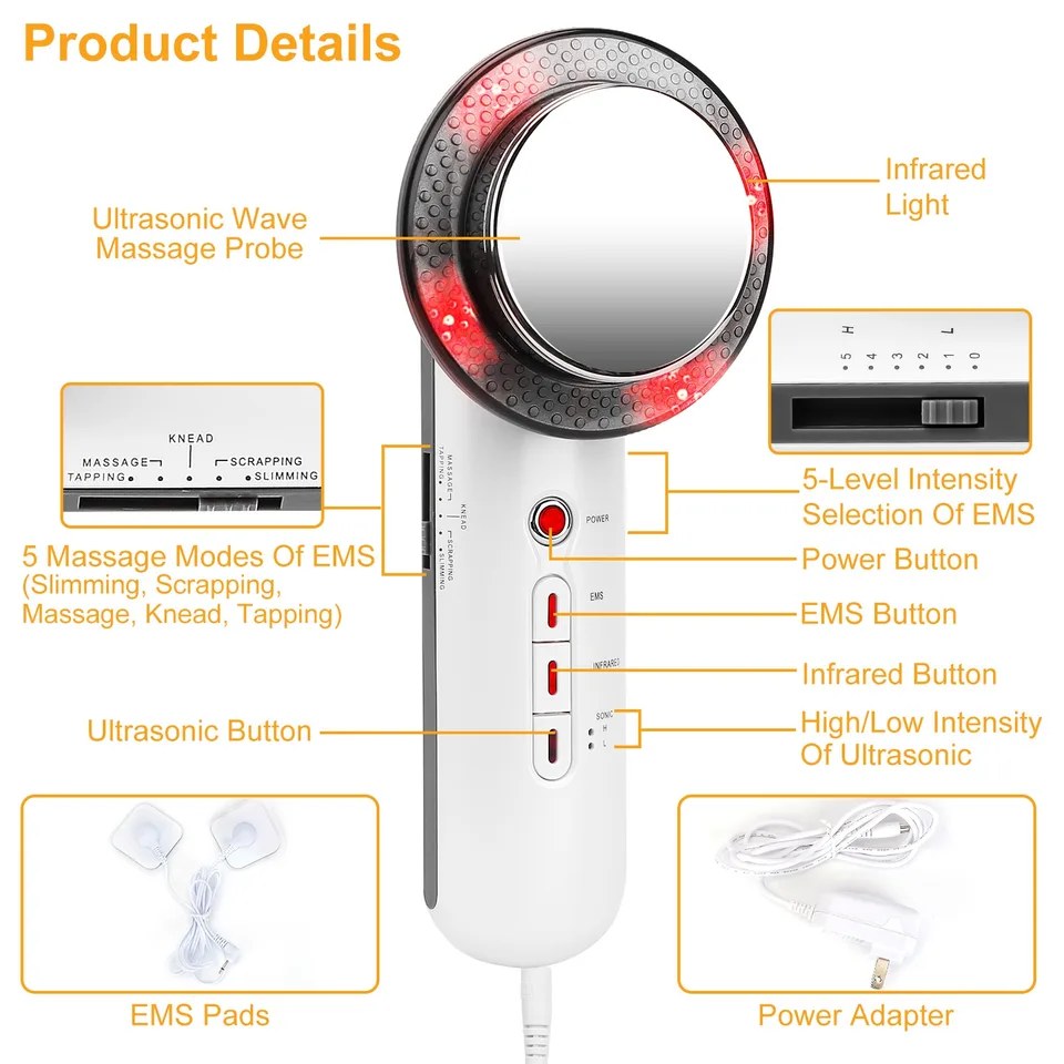 1Pc Ultrasonic Body Shaping Machine 3 In 1 Multifunctional EMS Infrared Massager Fat Remover For Belly Waist Leg Arm Skincare view 2