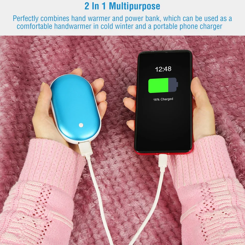 1 Pc Portable Hand Warmer 5000m Ah Power Bank Rechargeable Pocket Warmer Double-Sided Heating Handwarmer view 2