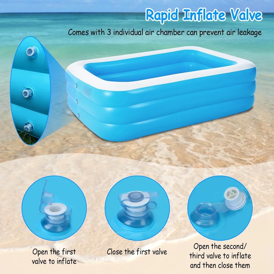 1 Pc Inflatable Swimming Pools Family Swim Play Center Pool Blow Up Kiddie Pool For Family Inflatable Lounge Pool For Kids 120x72x24in view 3