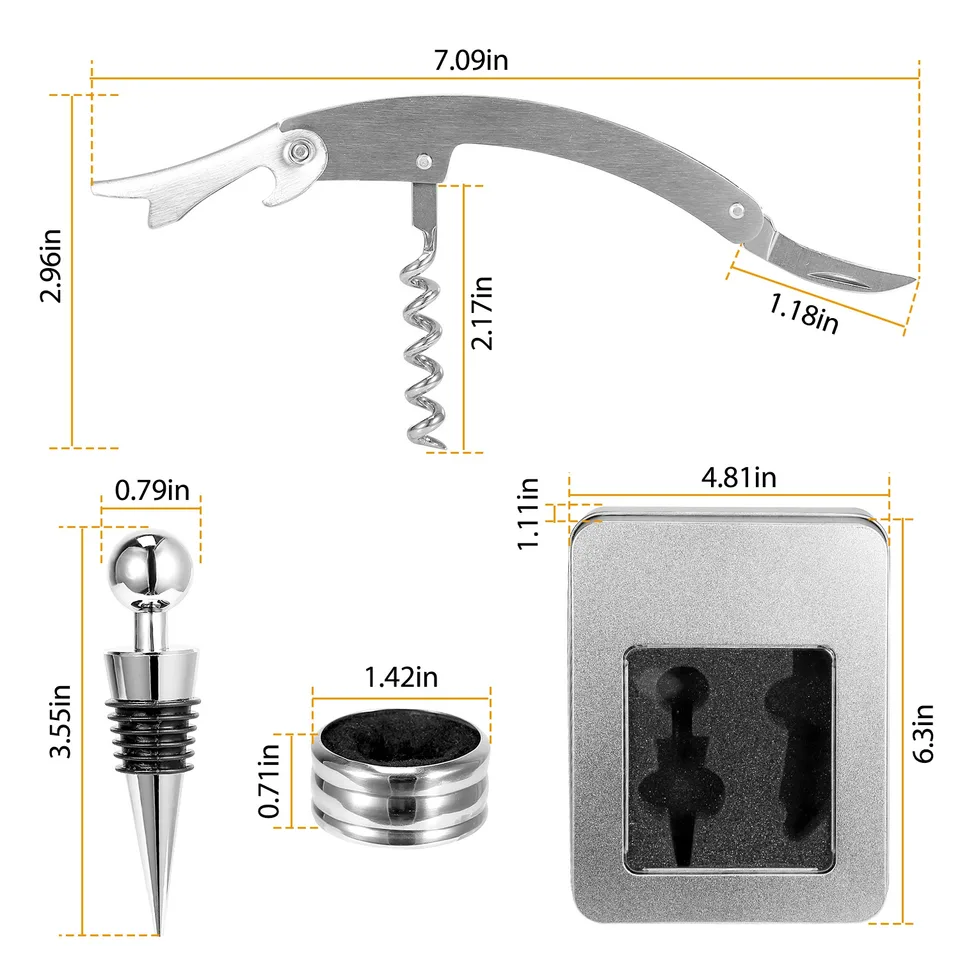 3 Pcs Corkscrew Bottle Opener Set Tool Foil Cutter Drip Collar Protector Cork Stopper Wine Bottle Cap Opener view 4