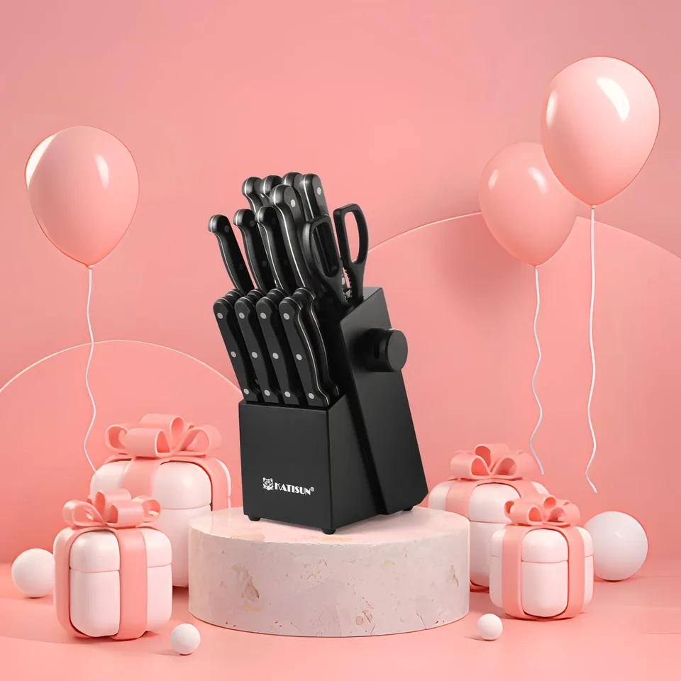 19-piece Knife Set, German Steel, Durable, Dishwasher-safe, Kitchen Knife Set With Built-in Sharpener For Chopping, Slicing, Dicing And view 3