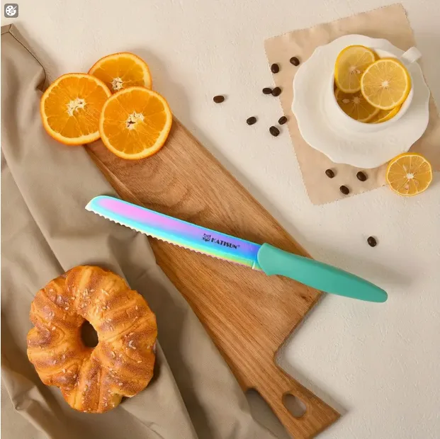 14-Piece Rainbow Colored High Carbon Stainless Steel Kitchen Knife Set, Titanium Coated Blade, Rust-Free & Super Sharp, Flatware Set With view 2