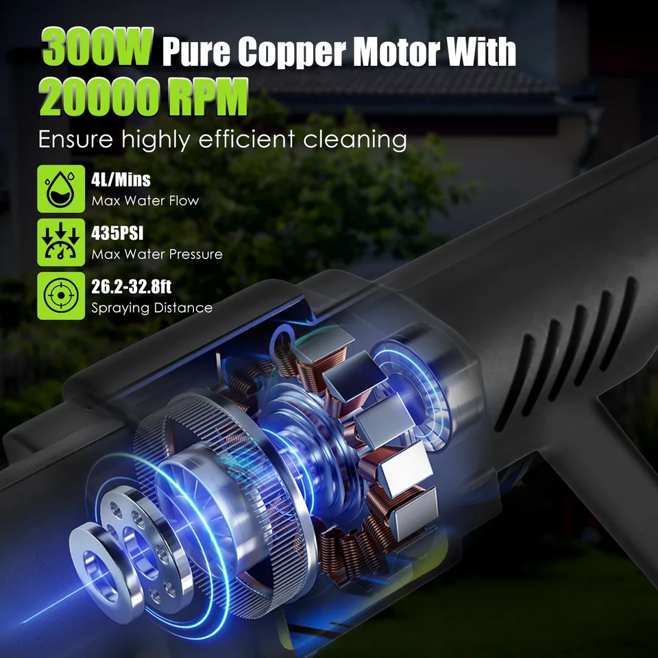 1Set Cordless Pressure Washer For Garden Portable Electric Power Washer High Pressure Water Sprayer 435PSI Car Washer Cleaner With 6 In 1 Nozzle Foam Bottle Filter 15000mAh 21V Battery And Charger view 2