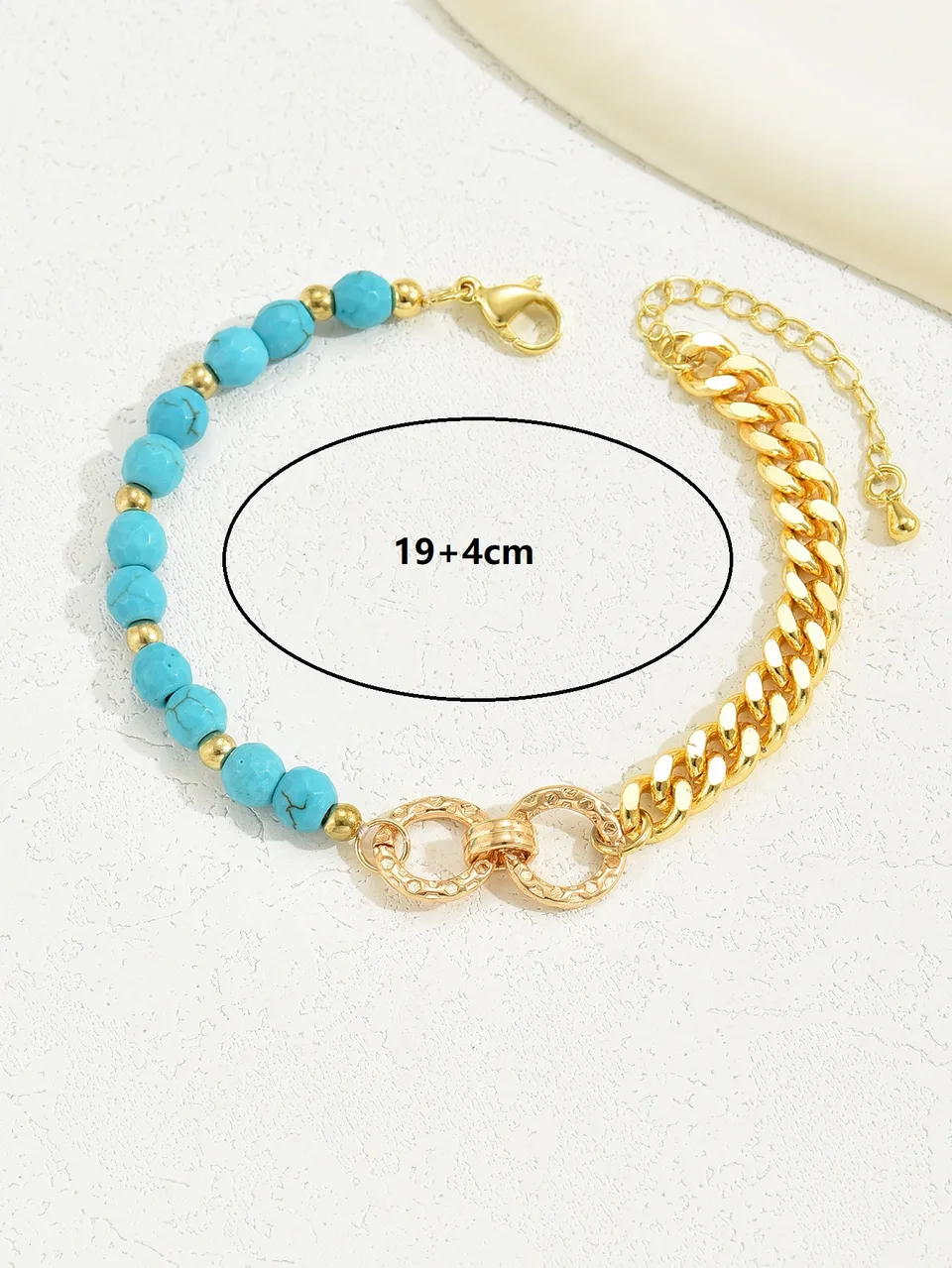 A Creative And Luxurious Instagram Style Double Ring Turquoise Multi Chain Mixed Bead Bracelet For Women's Vacation And Date Gifts view 4