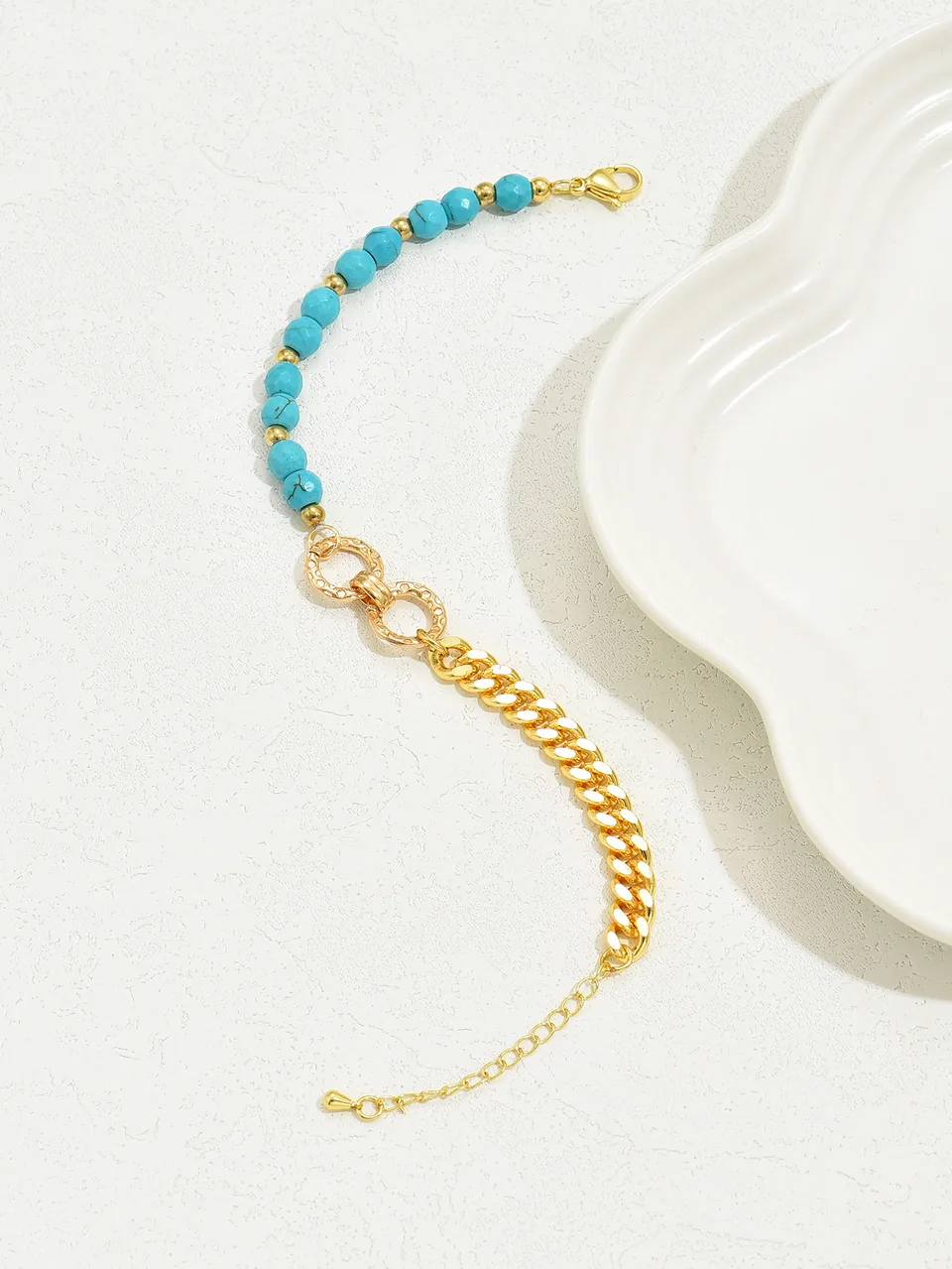 A Creative And Luxurious Instagram Style Double Ring Turquoise Multi Chain Mixed Bead Bracelet For Women's Vacation And Date Gifts view 2