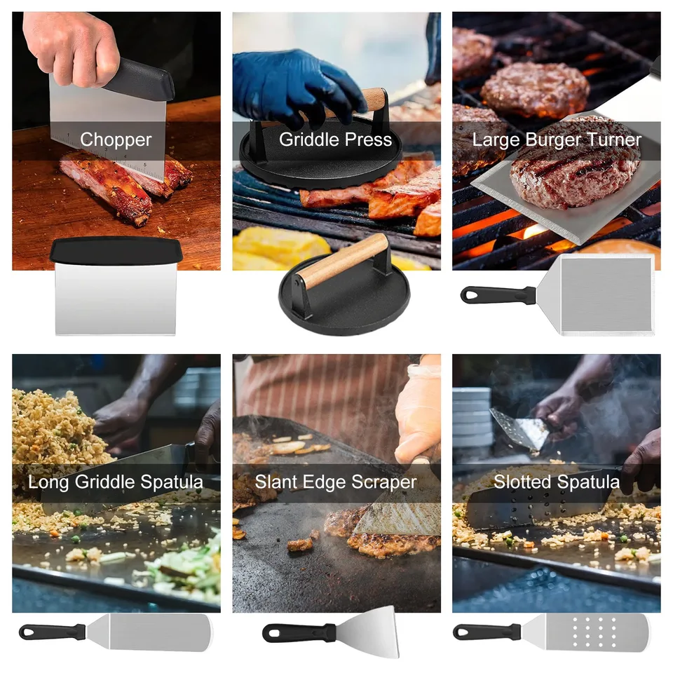 31 Pcs Griddle Accessories Kit Flat Top Grill Accessories For Camp Chef With Spatulas Griddle Press Basting Cover Spice Shakers Vegetable view 2