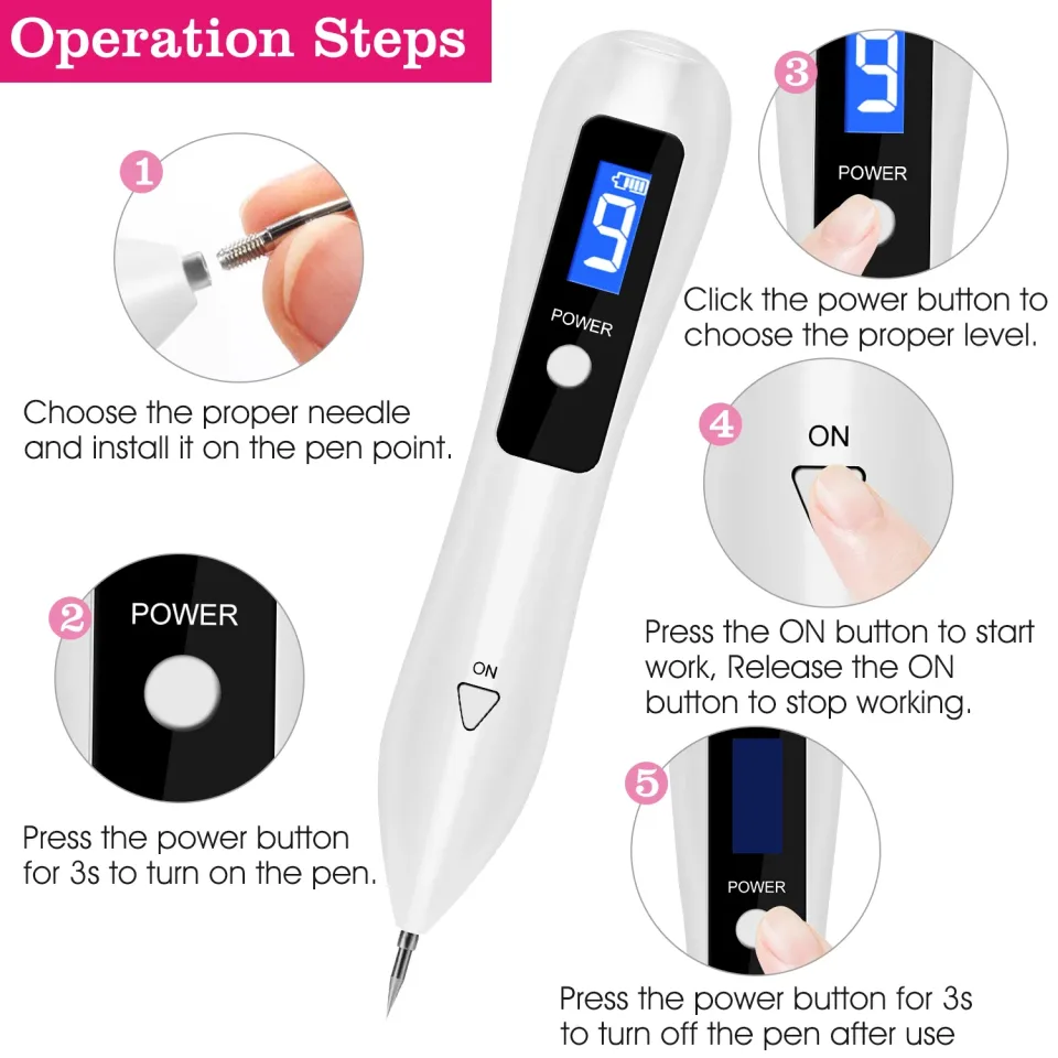 Skin Tag Repair Kit Portable Beauty Equipment Multi-Level With Home Usage USB Charging LCD Level Adjustable 6 Replaceable Needles view 2