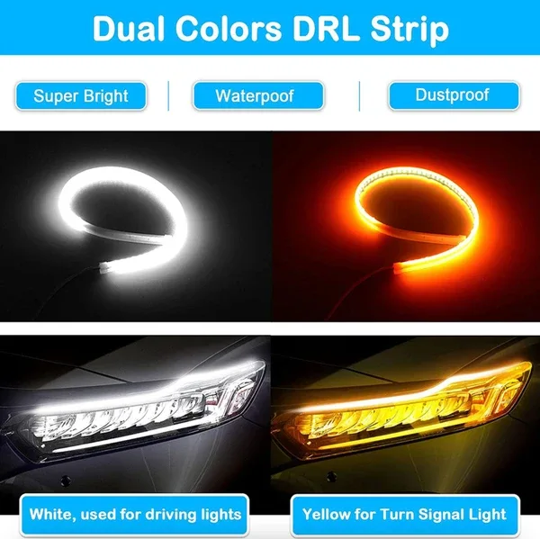 2 X 60CM Slim Amber Sequential Flexible LED DRL Turn Signal Strip For Headlight view 3