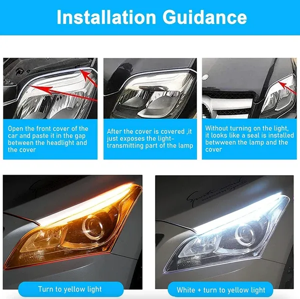 2 X 60CM Slim Amber Sequential Flexible LED DRL Turn Signal Strip For Headlight view 4