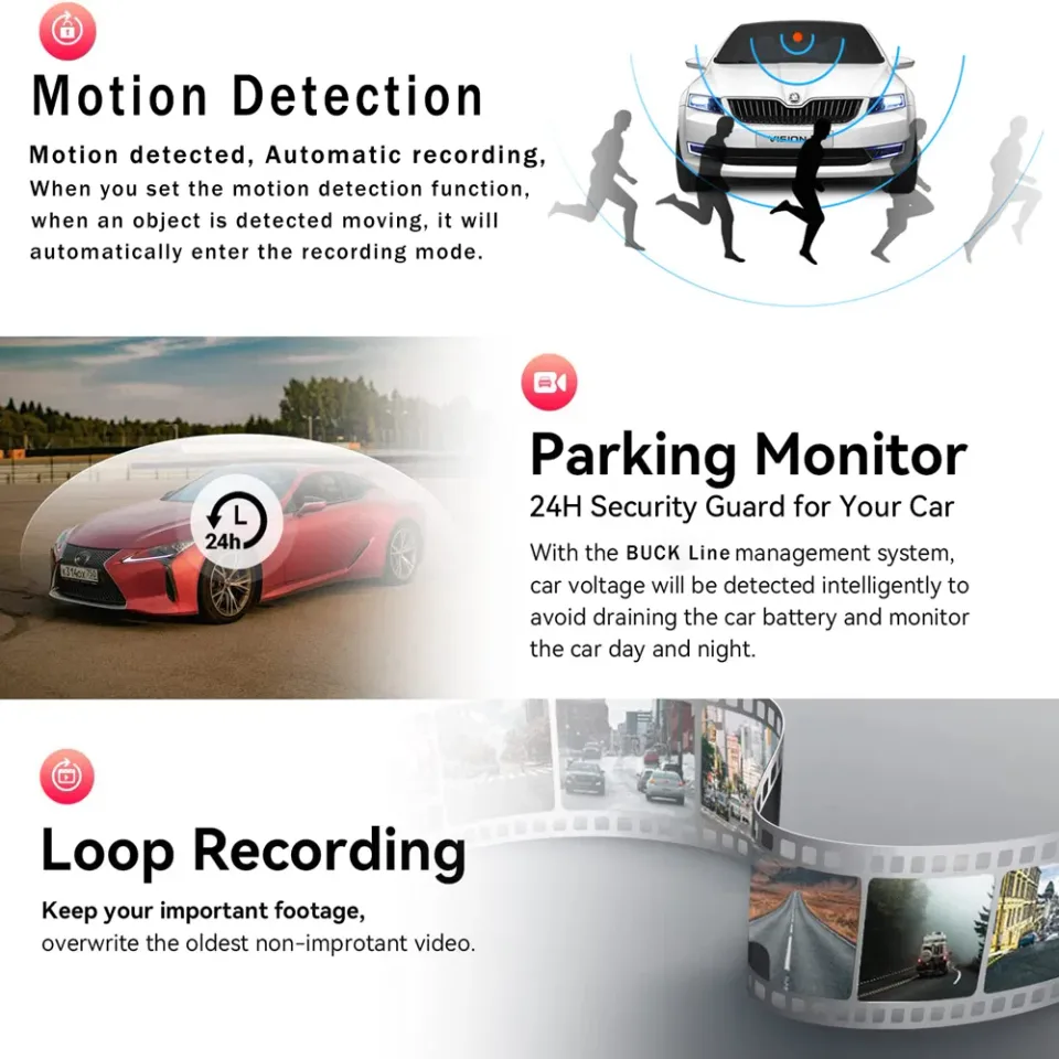 Car Dual Lens Dash Cam HD 1080P Front Rear Inside Video Recorder Camera G-Sensor view 2