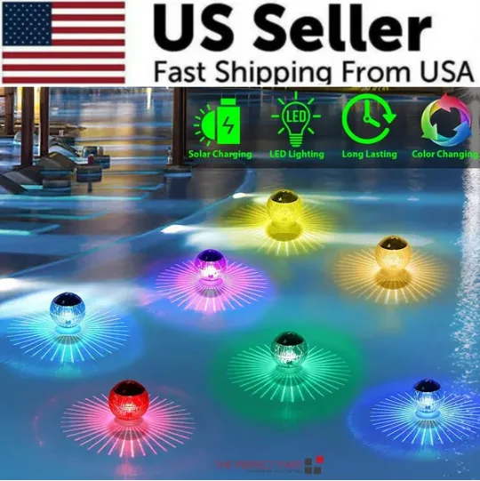 Outdoor Solar LED Floating Light Garden Pond Pool Lamp Rotating RGB Color Change view 2