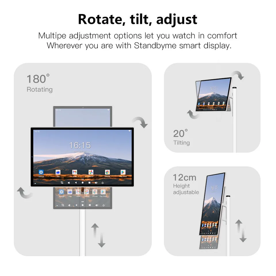 24 Inch Touch Screen 8-core CPU Android OS 128GB Rotation Monitor Built-in Battery With 13MP Camera Rollable Smart Portable TV view 4