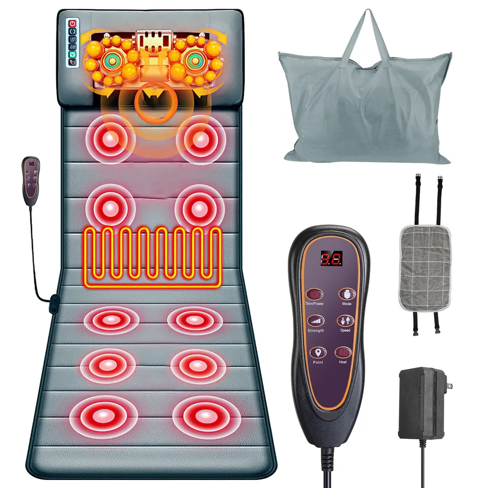 Full Body Electric Massage Mat With Heat Vibration Massage Pad Cushion Back Massage Mattress Chair Pad With Neck Massage Pillow With 10 Vibration Motors Timer Anti-Slip Bottom view 4